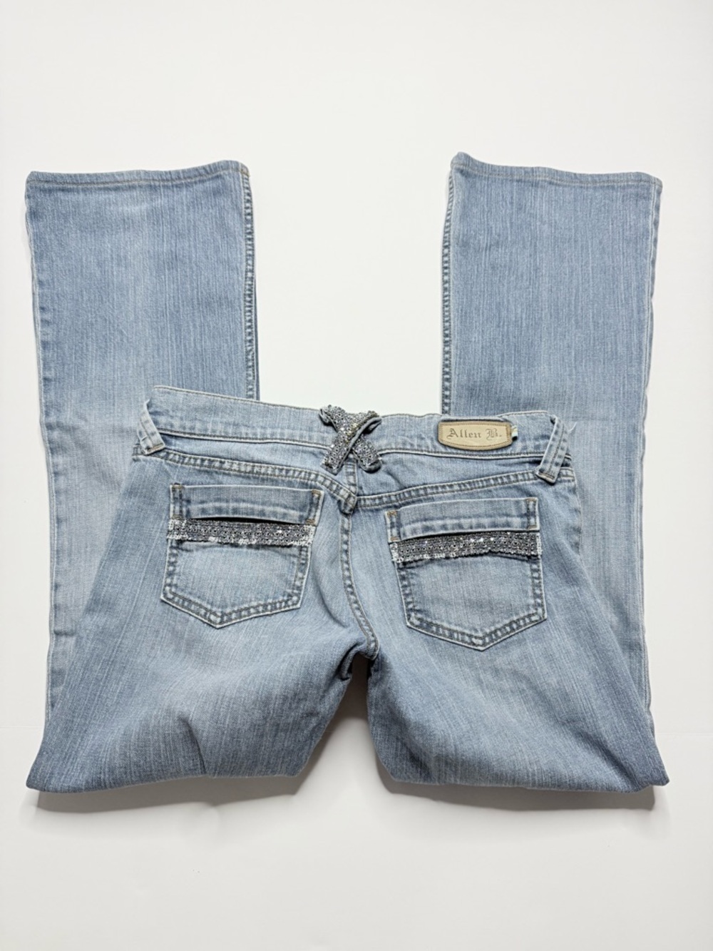 Allen B. By Allen Schwartz Light Blue Denim Lowrise flare Jeans with bling y2k